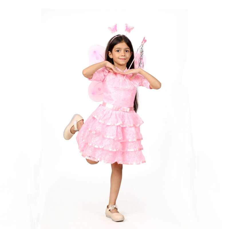 Cute Frill Fairy Pink Frock Dress for Girls
