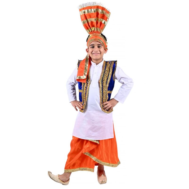 Punjabi Folk Dress in Saffron For Boys – Kids Fancy Dress