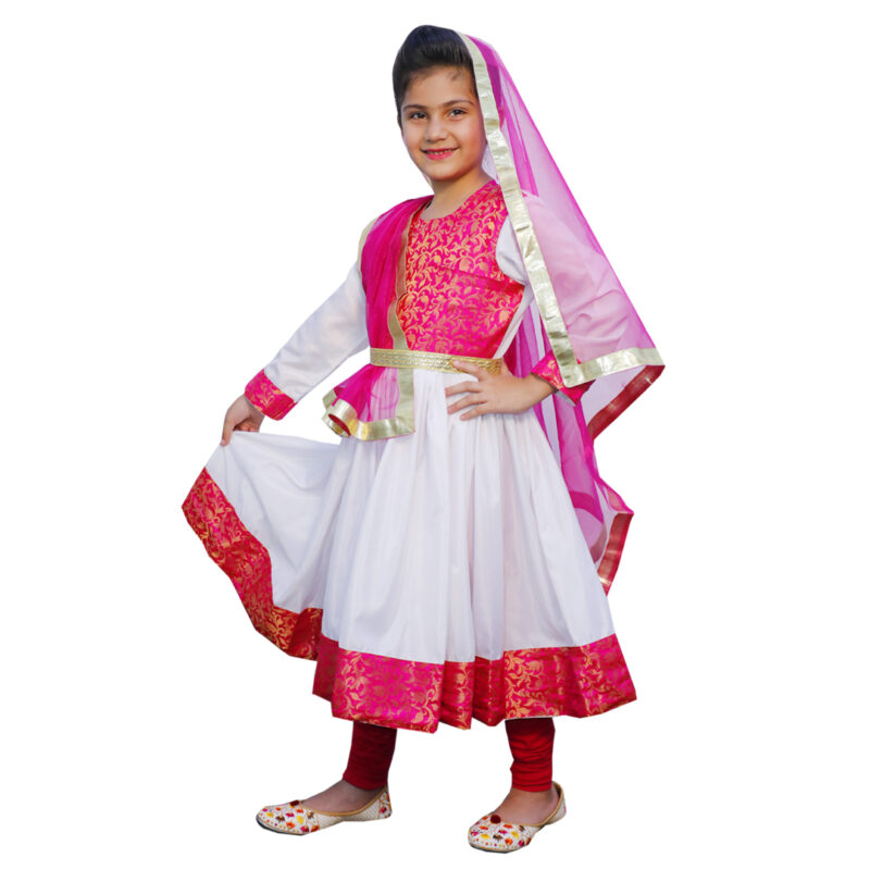 Kathak Dance Costume – White & Magenta