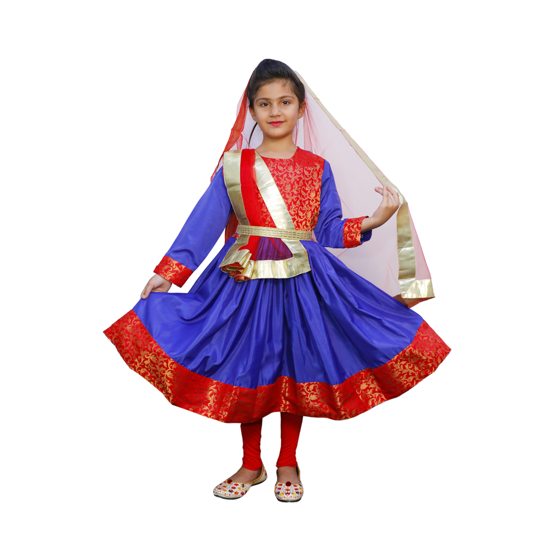 Kathak Costume Blue and Red Anarkali Dress
