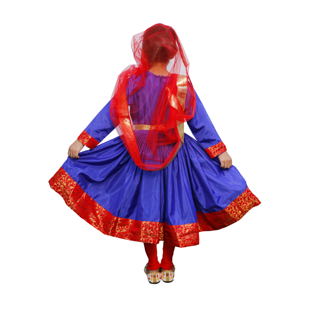 Kathak Costume Blue and Red Anarkali Dress - Image 2