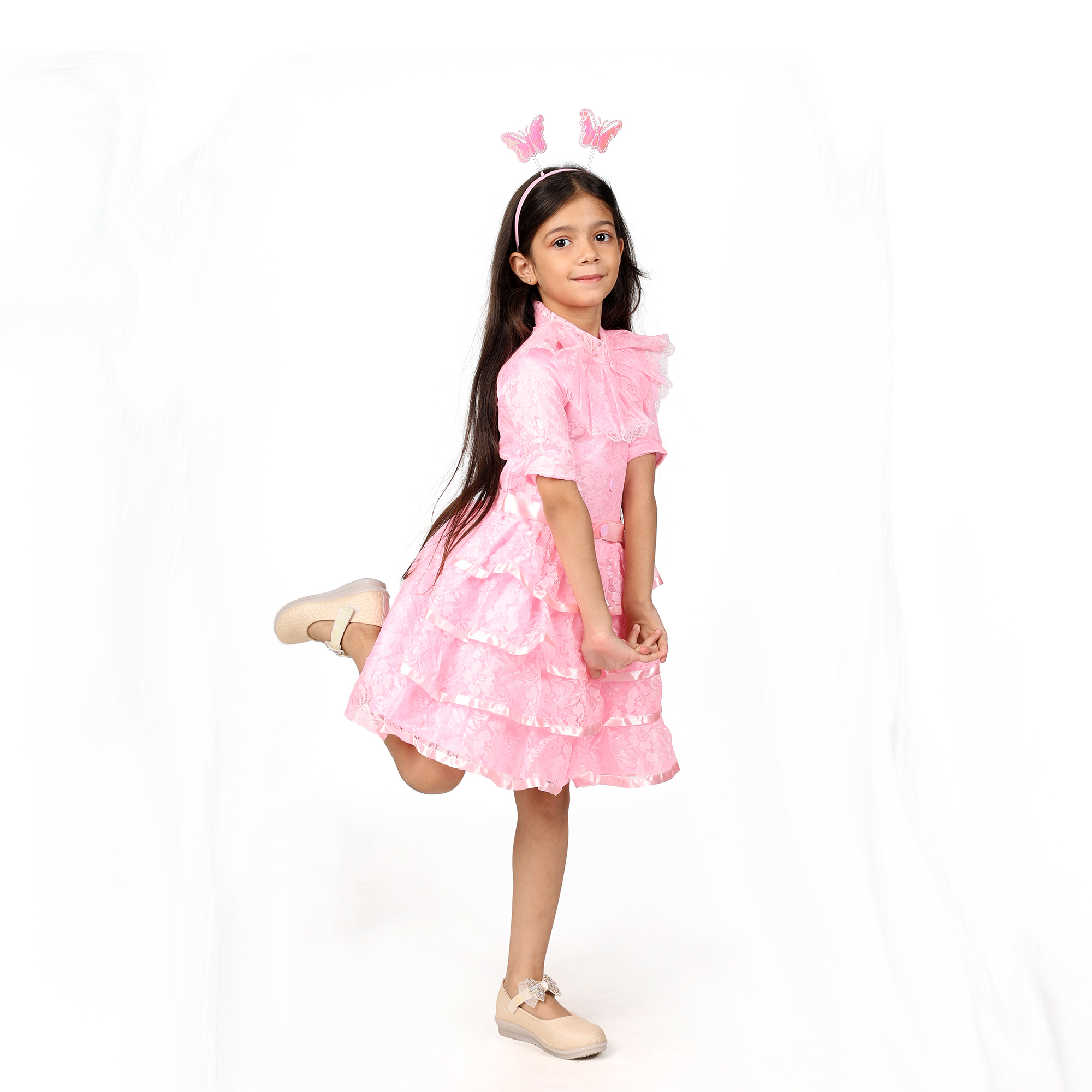 Cute Frill Fairy Pink Frock Dress for Girls - Image 3