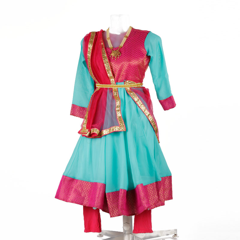 Kathak Dance Dress – Firozi & Magenta Anarkali Churidar