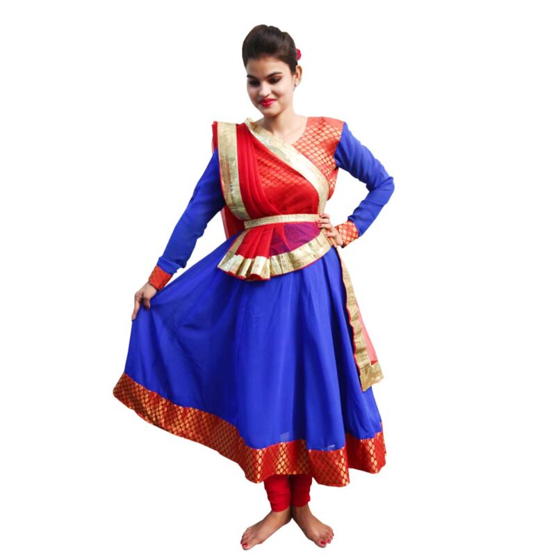 Kathak Costume Blue and Red Anarkali Dress