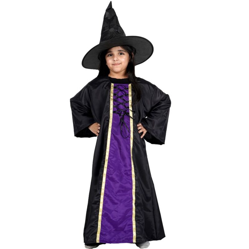 Witch Costume Dress for Kids Girls Set of 2(Gown,Hat) Halloween-Purple