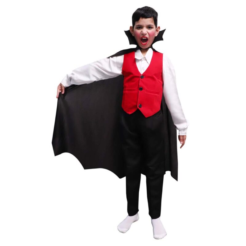 Dracula Vampire Halloween Cosplay Costume Complete Set(Shirt,Pant,Waistcoat &Cape) Kids Fancy Dress Costume