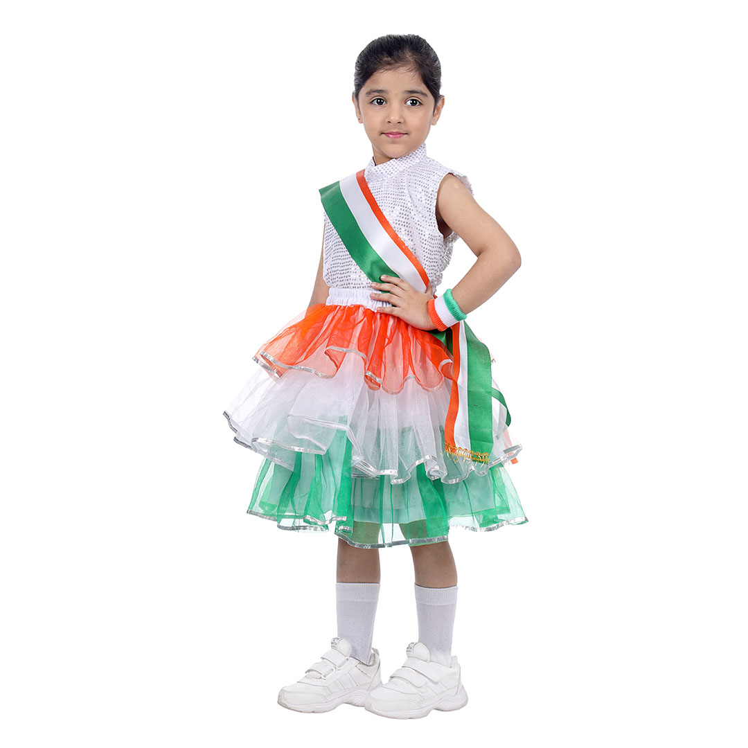 Tricolor Skirt Top Set For Girls Kids Fancy Dress Costume - Image 3