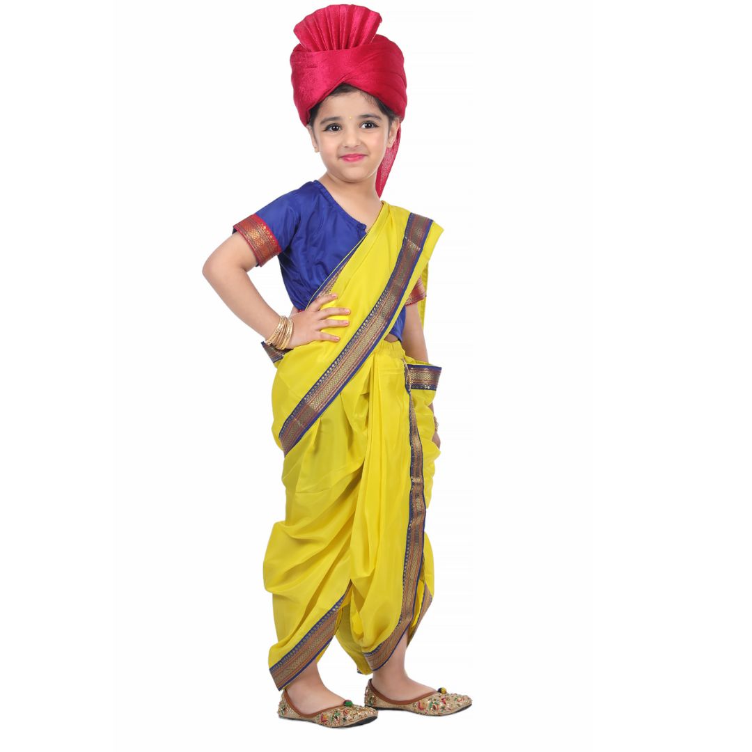 Rani Lakshmi Bai Yellow Saree for Girls - Image 2