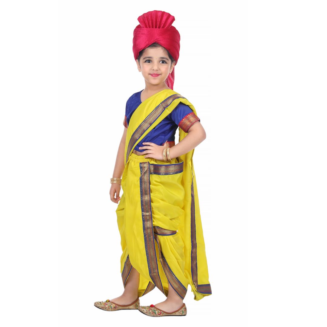 Rani Lakshmi Bai Yellow Saree for Girls - Image 3