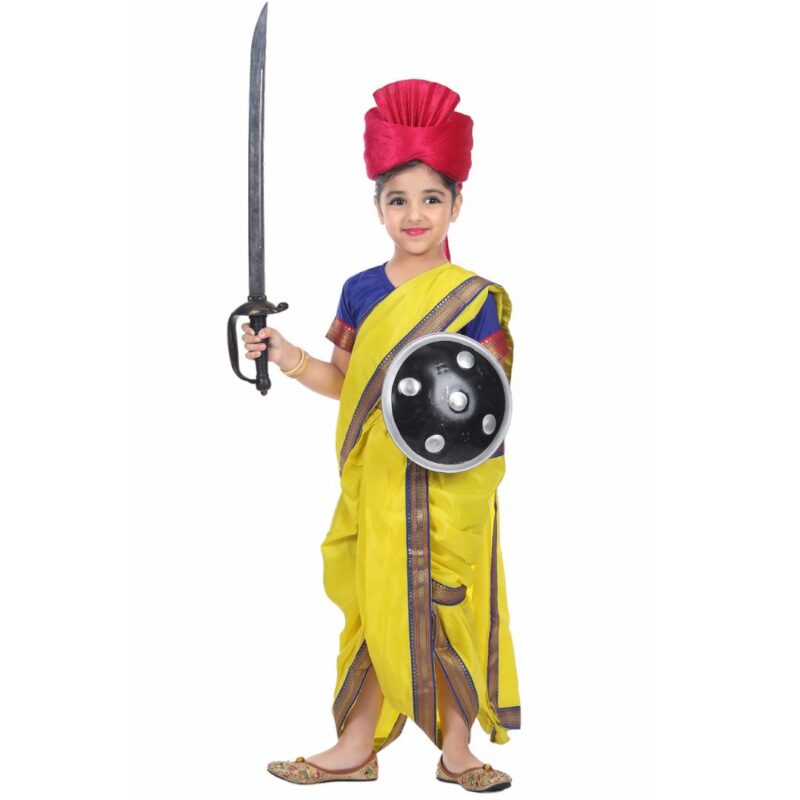 Rani Lakshmi Bai Yellow Saree for Girls